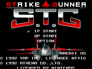 Super Strike Gunner title screen for Super Nintendo